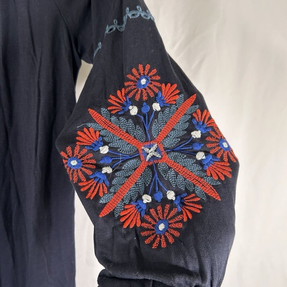 LOFT Blouse Women's Small Blue Long Sleeve Embroidered Sleeve Stretchy Neckline - Picture 5 of 9